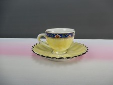 Antique German Iridescent Lustreware Miniature Demitasse Cup & Saucer with Gilt and Pink Wave Decoration