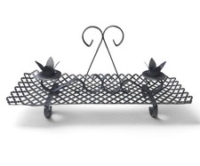 Black Metal Quatrefoil Pierced Decorative Tray on Scrolled Wrought Iron Stand — listing 3