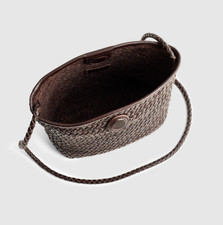 Vintage Beige Woven Cotton Crossbody Handbag with Braided Strap — listing 5