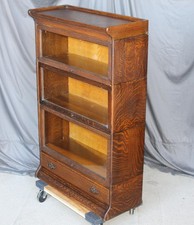 Vintage Oak Bookshelf with Bottom Drawer, Tall Narrow 5-Shelf Bookcase — listing 2