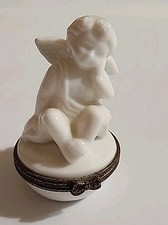 Porcelain Hinged Trinket Box with Praying Angel Figural Lid — listing 6