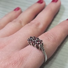 Antique Bohemian Garnet & Seed Pearl Floral Cluster Ring — listing 3