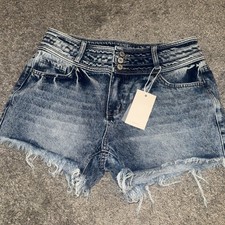 High-Waisted Acid Wash Denim Shorts with Double-Button Closure — listing 6