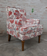 Traditional Mahogany-Finish Upholstered Armchair with Gold Striped Fabric — listing 6
