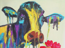Colorful Impressionist Cow Portrait Painting, Framed — listing 6