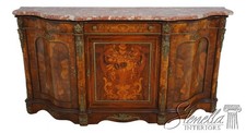 Antique Louis XVI Style Marquetry Inlaid Marble Top Credenza Buffet 80"