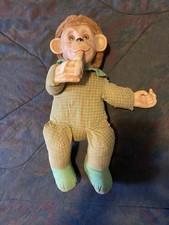 Vintage Plush Cream & Pink Monkey Stuffed Animal with Satin Rosette — listing 4