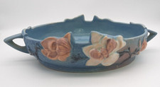 Roseville Pottery Magnolia Blue Double-Handled Console Bowl / Low Vase — listing 6