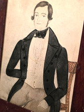 Antique 1840 Watercolor Portrait of Gentleman in Birdseye Maple Frame — listing 3