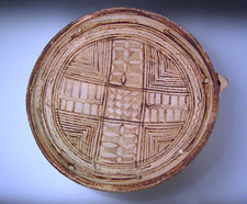 Hand-Painted Terracotta Redware Vase with Diamond and Scallop Motif
