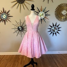 Camille La Vie Burgundy High-Low Cocktail Dress with Lace T-Back and Exposed Zipper, Size 3/4 — listing 5