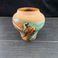 Nemadji Pottery Swirl Vase with Green, Orange & Brown Marbled Glaze — listing 2