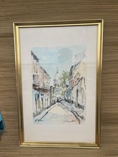 M. Sandor Parisian Street Scene Oil Painting on Canvas, Framed