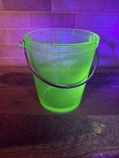 Vintage Green Uranium Glass Covered Ice Bucket with Metal Bail Handle, Ribbed Base, circa 1930s Depression Era, 6 inches tall — listing 6