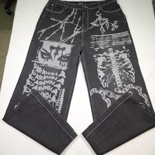 Y2K Baggy Skater Jeans with Graphic Print, Light Wash Denim — listing 3