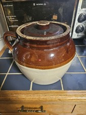Robinson Ransbottom Roseville Ohio Stoneware Bean Pot (No Lid), Blue Stripe Cream Glaze — listing 4