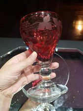Amethyst / Cranberry-Tone Cased Glass Vase with Wheel-Cut Floral Daisy Engraving — listing 6