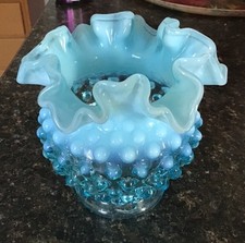 Blue Opalescent Hobnail Glass Cream Pitcher / Small Creamer — listing 3