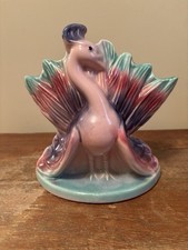 Art Pottery Peacock Bookend with Draped Tail Motif, Ombre Gold-to-Green Glaze — listing 5