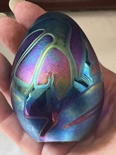 Art Glass Egg-Shaped Paperweight with Multicolor Floral Design and Controlled Bubbles — listing 3