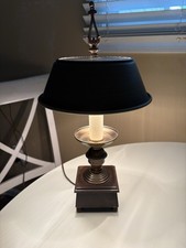 Vintage Bouillotte-Style Double Candlestick Table Lamp with Brass Base and Drum Shade — listing 5