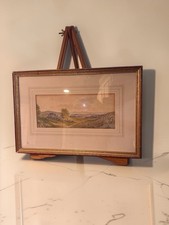 Original Watercolor Painting 'Autumn Street' Fall Landscape with Houses, Framed
