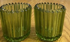 Vintage Green Glass Square Hobnail Beaded Votive Candle Holder / Toothpick Holder — listing 3