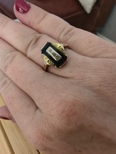 Vintage 1940s 10K Gold Black Onyx Diamond Navette Ring — listing 6
