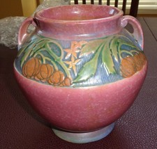 Roseville Pottery Baneda Jardinière/Vase, Shape 587-4, Raspberry/Rose Ground — listing 5