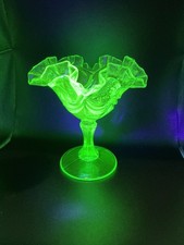 Vintage Uranium Vaseline Glass Footed Compote / Open Comport, 8.5" x 7" — listing 4