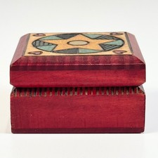 Polish Hand-Carved & Hand-Painted Wooden Trinket Box, Green Floral Design — listing 5