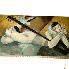 Framed Print of Melancholic Clown/Pierrot Portrait in Green and Orange — listing 4