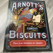 Arnott's Famous Biscuits SAO Hand-Carved Painted Wood Advertising Sign with Parrot Logo