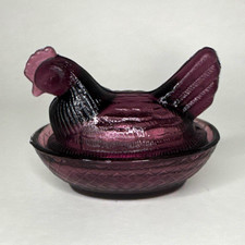 Amethyst Glass Hen on Nest Covered Dish with Hobnail Base, listing 5
