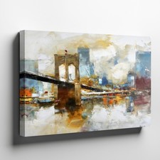 Large Contemporary Abstract Cityscape Canvas Wall Art Print (Golden Lights / Grand Interior) — listing 5