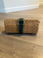 1930s Large Round Woven Straw Handbag with Wooden Ring Handles, Natural & Rose Raffia Floral Rosettes, 16x17" Oversized — listing 6