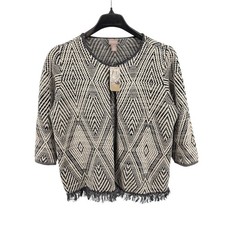 Chico's Cream Open-Front Fringe Cardigan Sweater, Size 2 (US L/XL) — listing 3