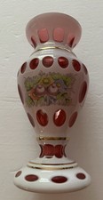 Bohemian White Cased Cut-to-Green Glass Urn Table Lamp with Hand-Painted Floral Decoration — listing 2