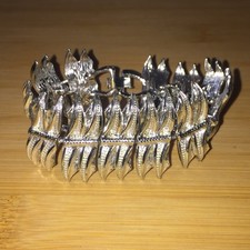 Vintage Ornate Silver-Tone Link Bracelet with Rhinestone Accents — listing 6