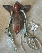 Handmade Redware Pottery Angel Figurine Holding Bird, Brown Glaze — listing 5