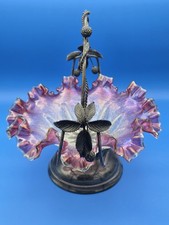 Hand-Blown Art Glass Basket Vase, Cobalt Blue and White Swirl, Murano Style — listing 5
