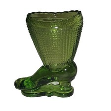 Vintage Green Pressed Glass Figural Boot / Shoe Toothpick Holder