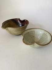 Handmade Studio Pottery Stoneware Bowl Set (Two Nesting Bowls) with Teal Glaze and Unglazed Rims — listing 4