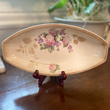 Antique German Porcelain Oval Relish/Pickle Dish with Rose and Lilac Floral Transfer — listing 3