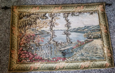 Antique French-Style Machine-Woven Jacquard Tapestry Panel, Rococo Palace Interior Scene, 54 in x 18.5 in Horizontal Wall Hanging — listing 5