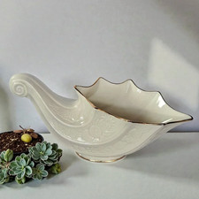 Lenox Ivory Porcelain Cornucopia Vase with Gold Trim