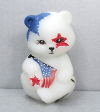 Fenton Milk Glass Patriotic USA Bear Figurine Hand-Painted — listing 3