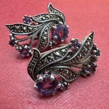 Sterling Silver Amethyst & Marcasite Halo Stud Earrings — listing 5