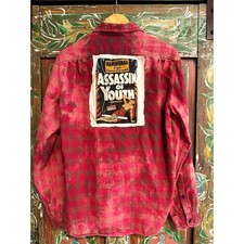 Custom Reworked Plaid Flannel Shirt with Graphic Patches and Glitter Detail — listing 5