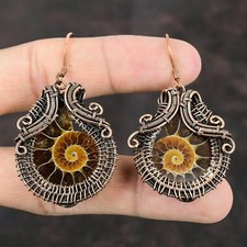 Cut and Polished Ammonite Fossil Sterling Silver Drop Earrings, 1 1/2" Fossil — listing 3